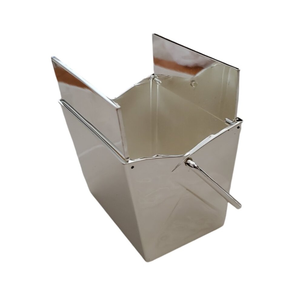 Silver-Plated Lacquer Chinese Takeout Box | Small To Go Box | New In Box (NIB) - Picture 2 of 7